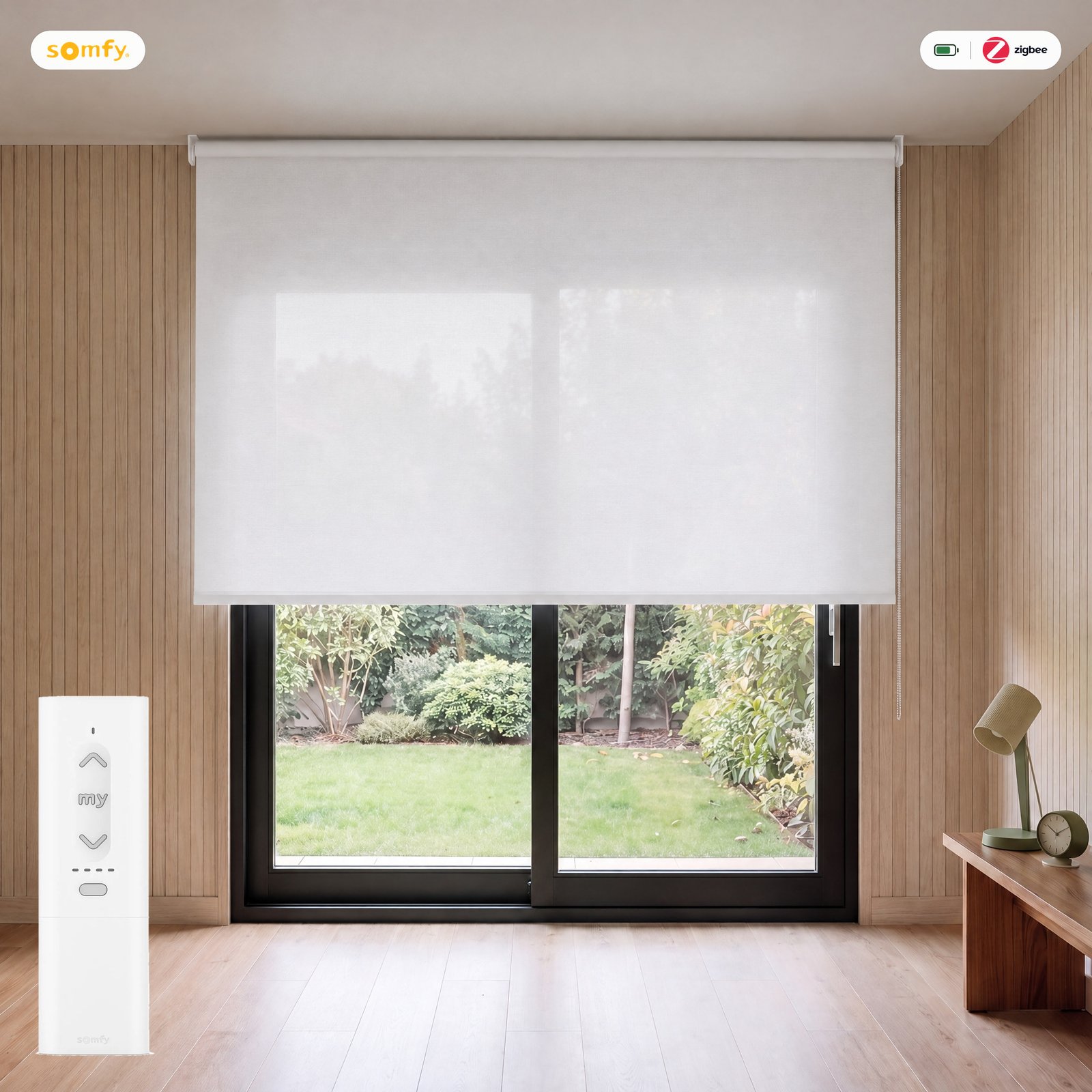 Estor motorizado Screen 1% Blanco con mando Somfy Zigbee