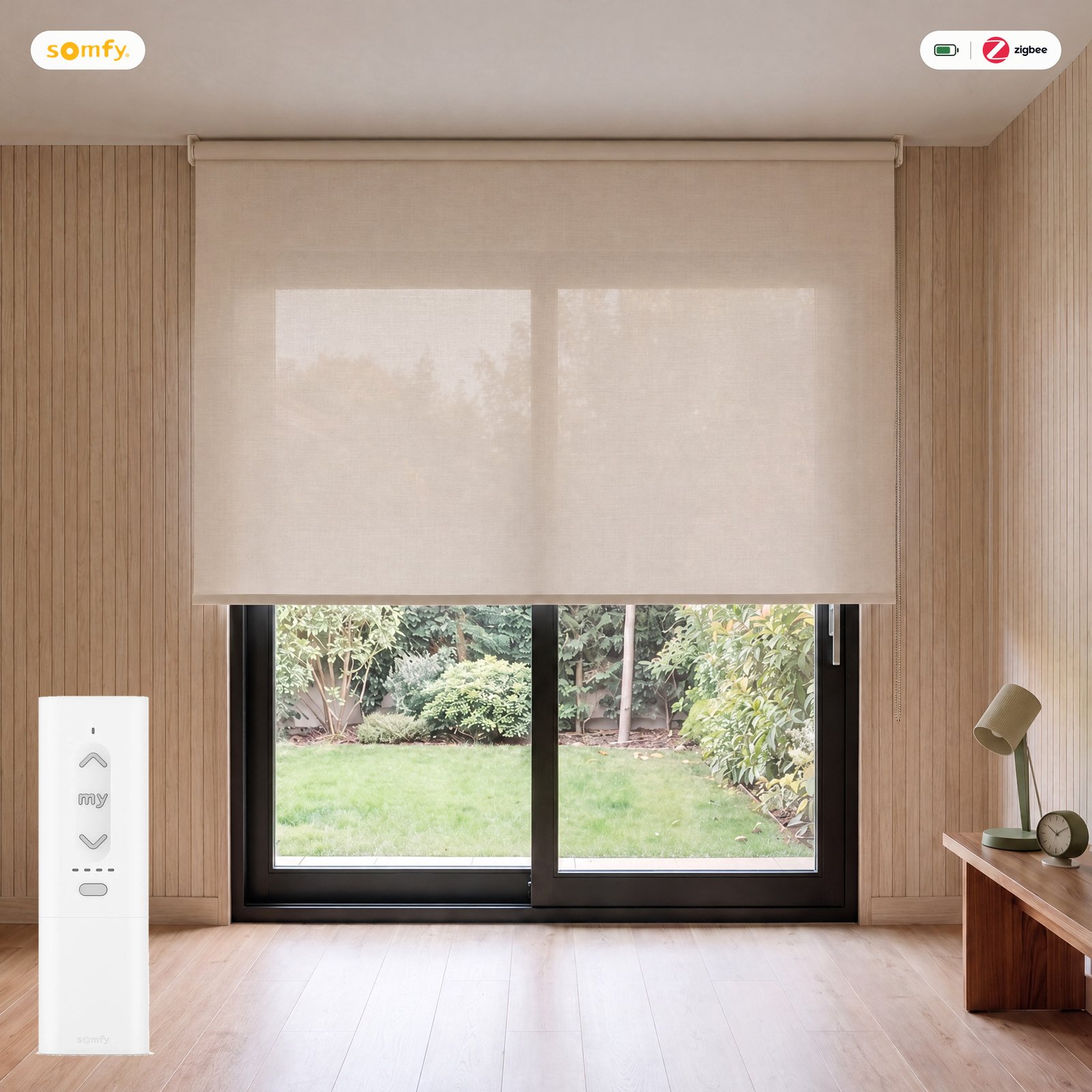 Estor motorizado Screen 1% Blanco Lino con mando Somfy Zigbee