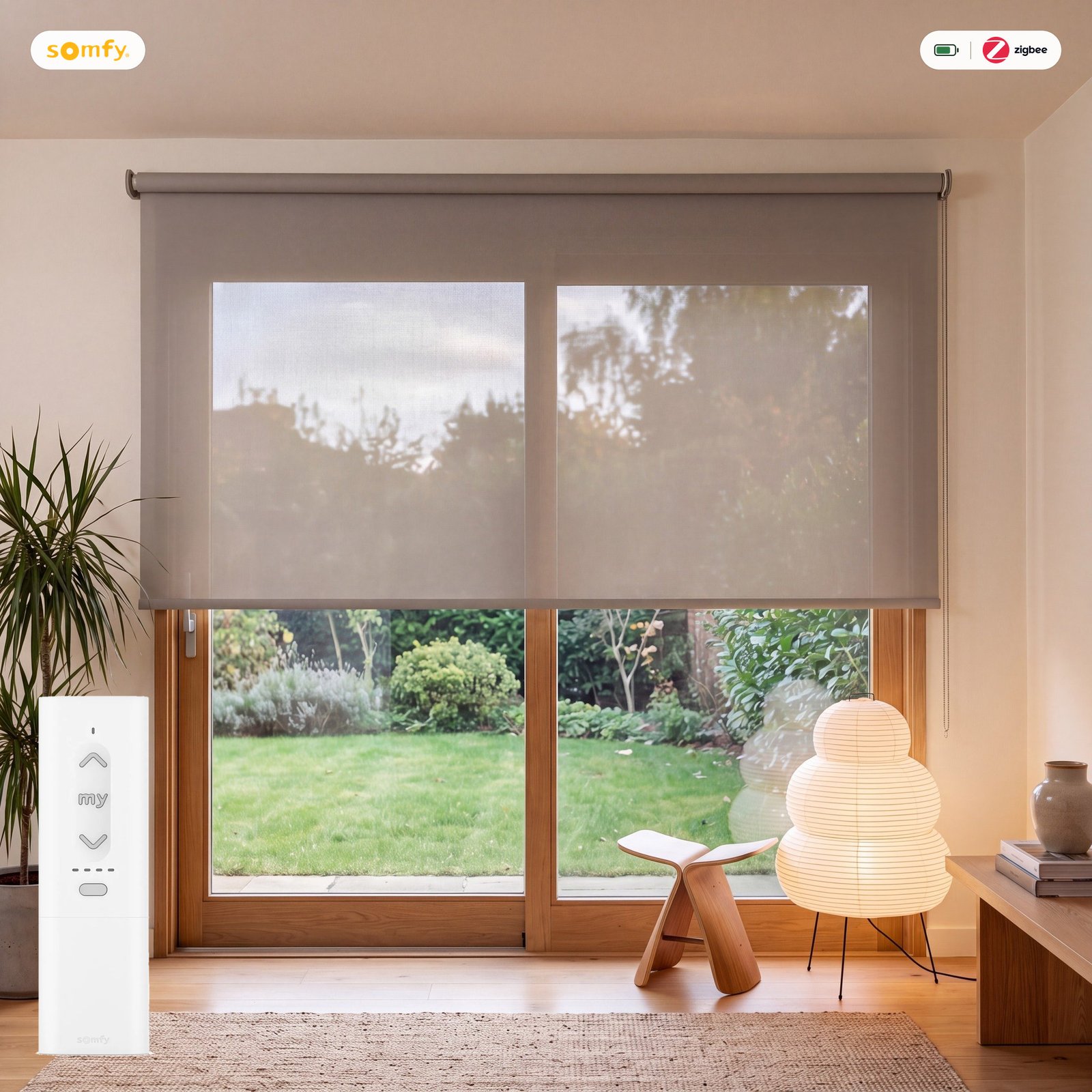 Estor motorizado screen poliéster 1% Lino (0708) con mando Somfy a batería Zigbee