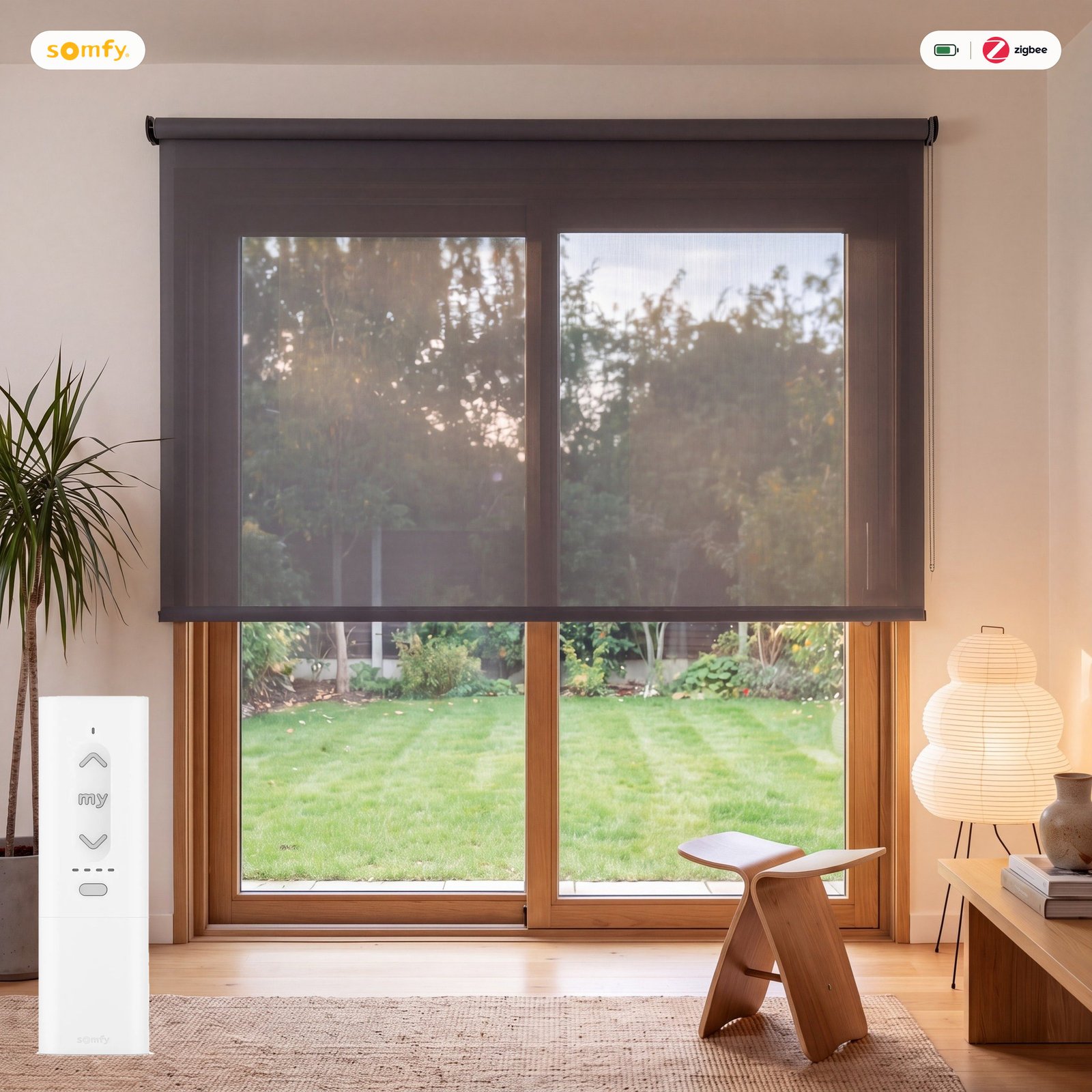 Estor motorizado screen poliéster 1% Negro (1001) con mando Somfy a batería Zigbee