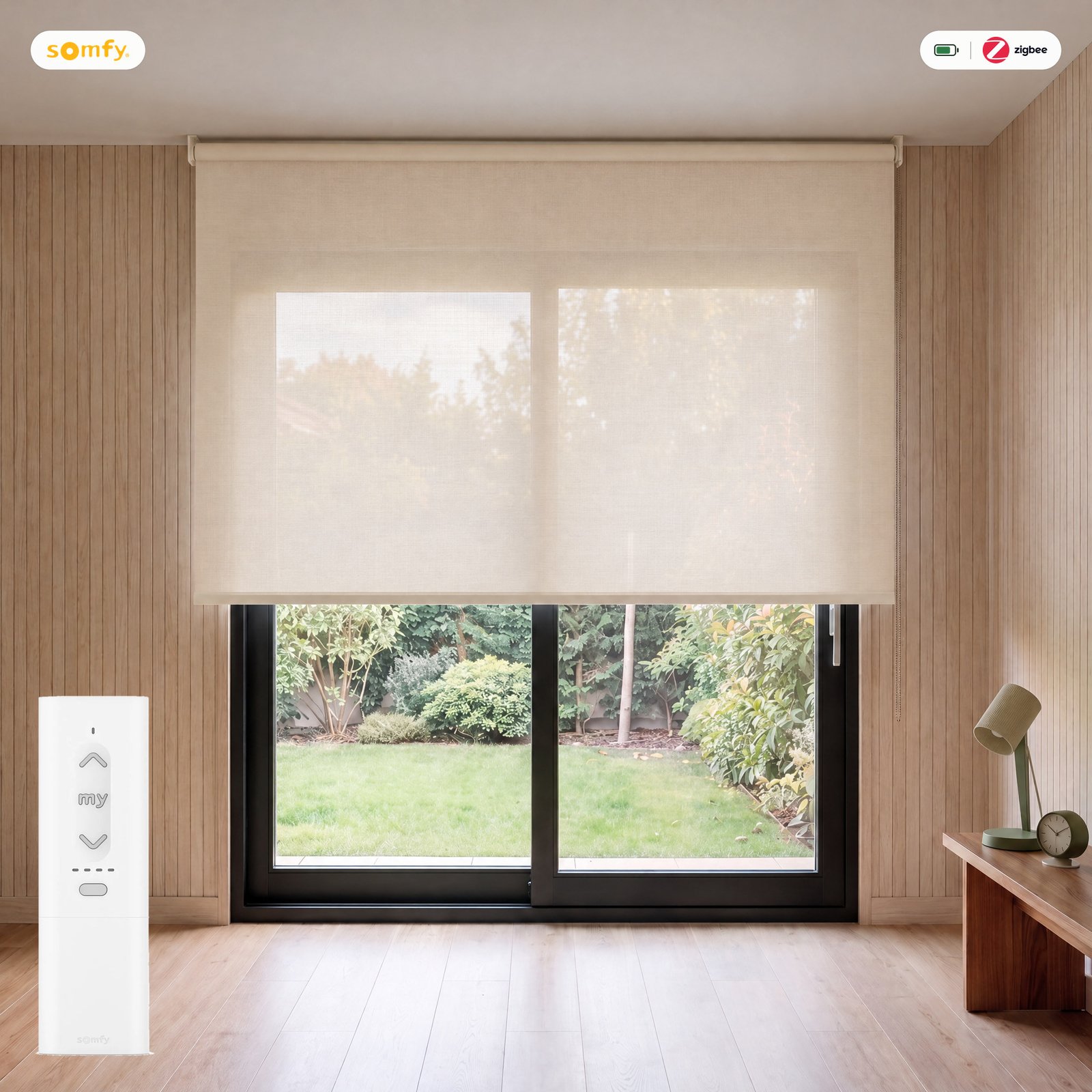 Estor motorizado Screen 3% Blanco Lino con mando Somfy Zigbee