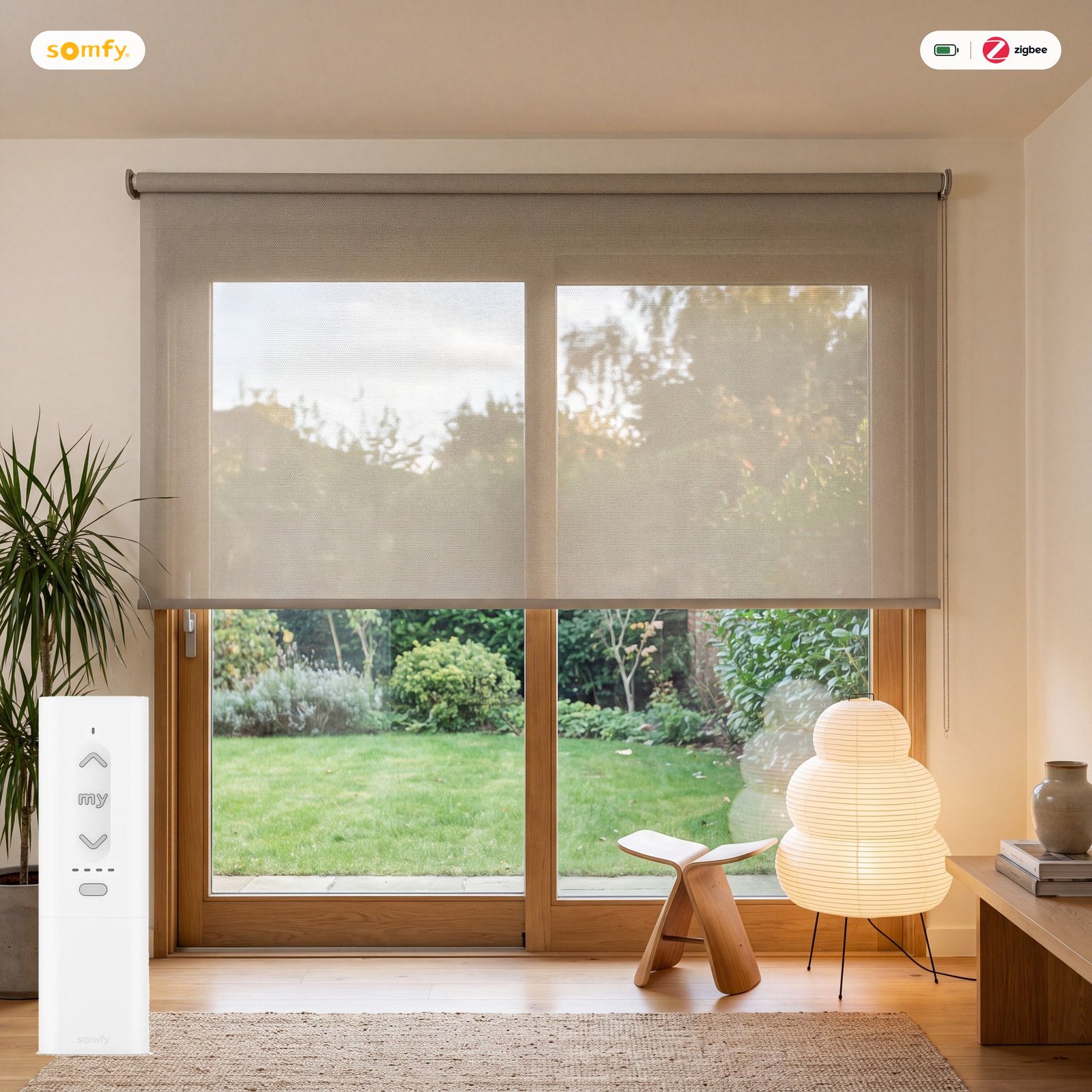 Estor motorizado screen poliéster 3% Lino (0708) con mando Somfy a batería Zigbee
