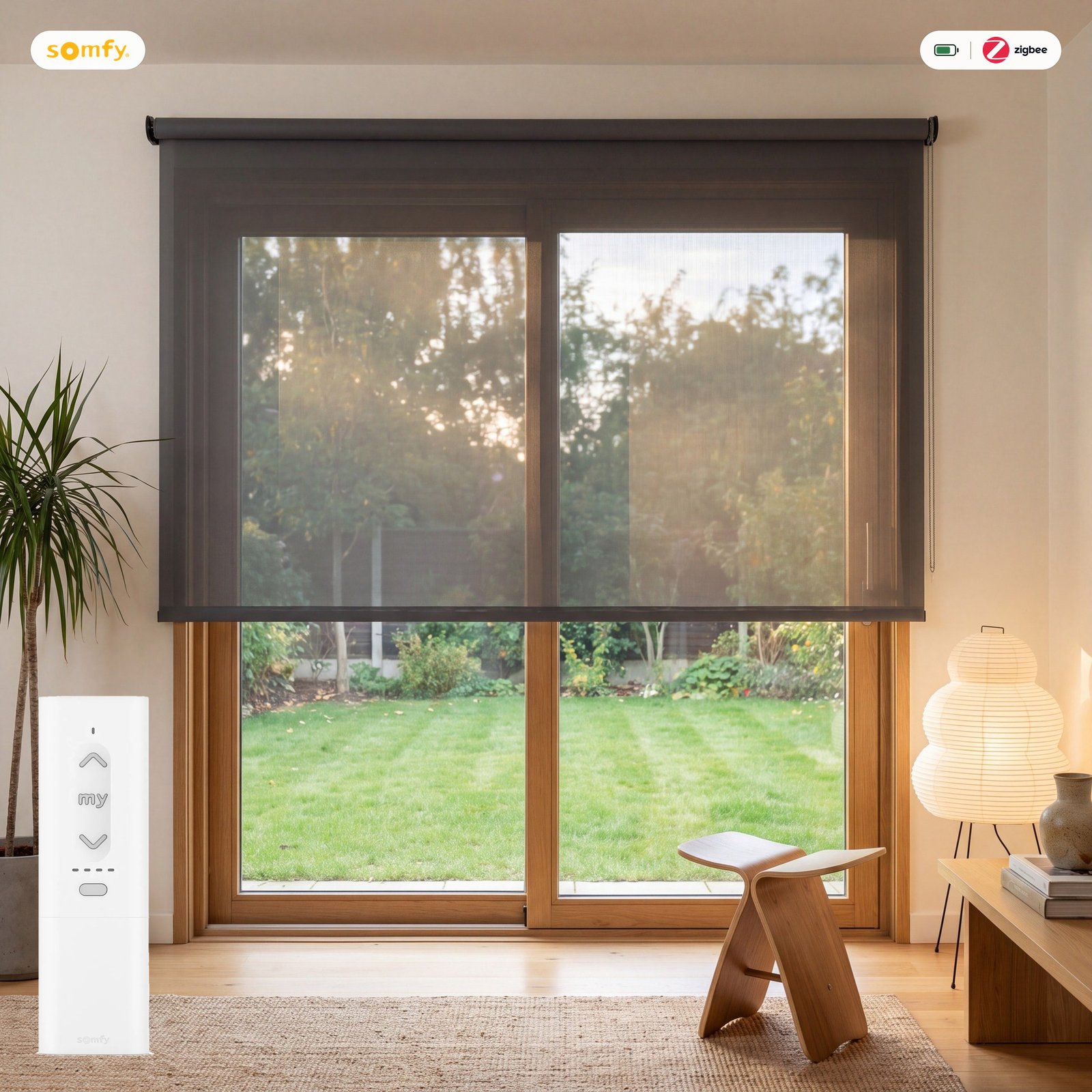 Estor motorizado screen poliéster 3% Negro (1001) con mando Somfy a batería Zigbee