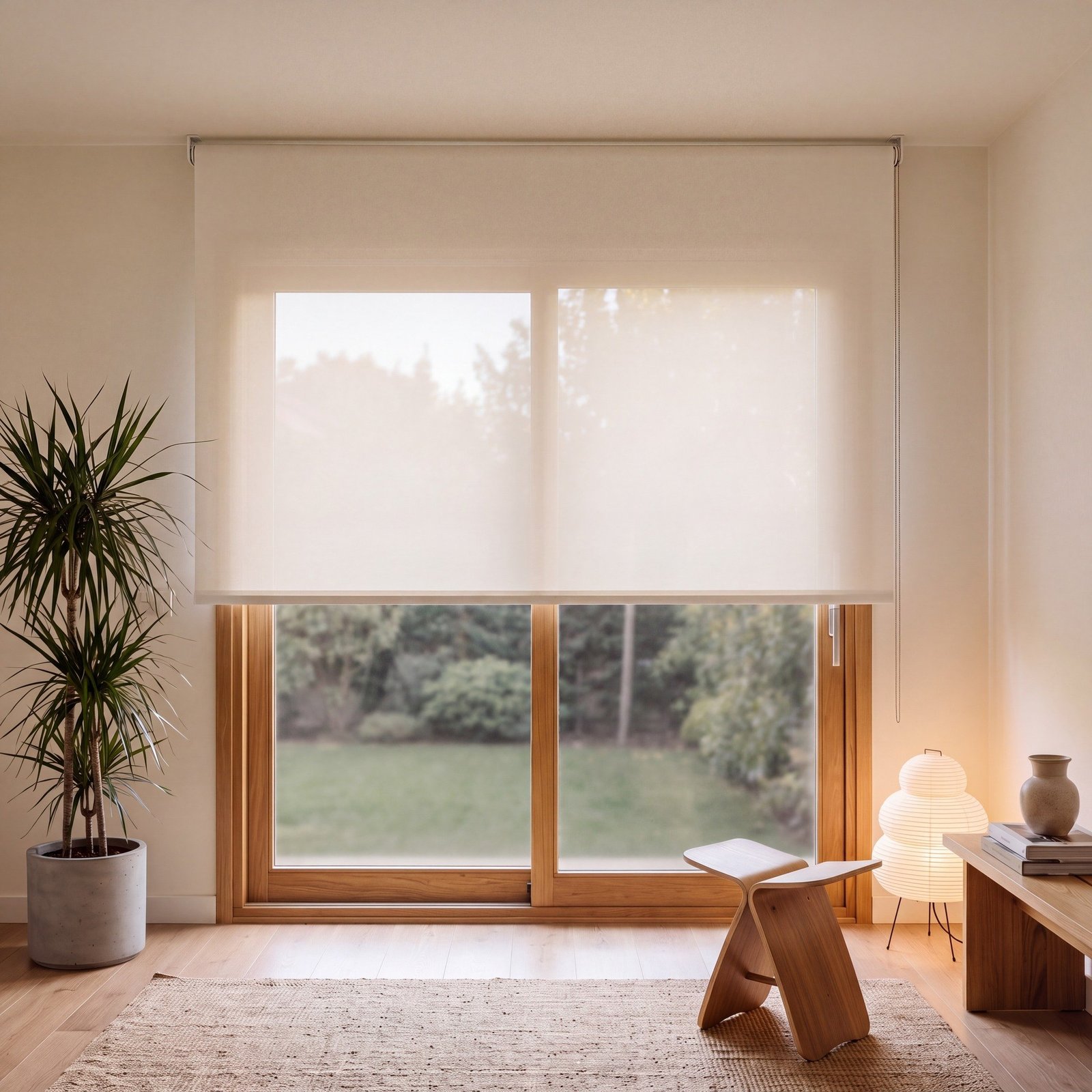 Estor screen poliéster 1% Blanco 0202 en salón